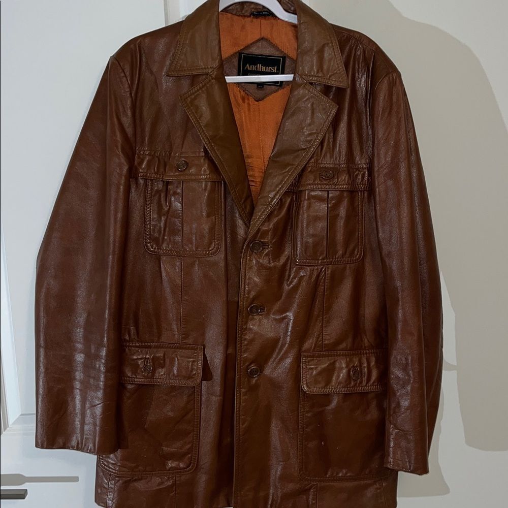 Vintage leather 6 pocket Huggie Bear Travel sport Coat jacket 46 L Brown Korea